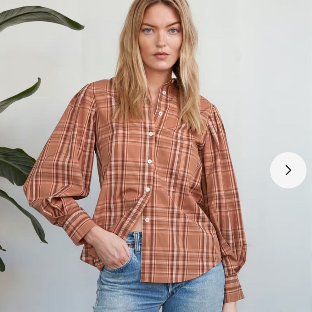Billie the label Lizbeth button up top in birch plaid size S 100% cotton
